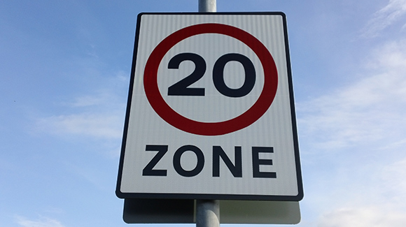 20 miles per hour zone sign